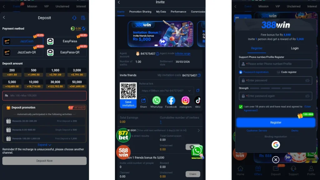 388w Game images deposit and jazzcash and easypaisa